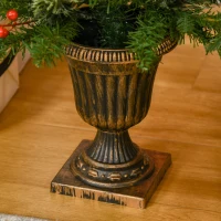 HOMCOM 2 Pieces Set 3 Ft Artificial Christmas Tree with 110 Realistic Branches, Pine Cones, Red Berries, Gold Pot, for Doorway, Porch, Green(m-9)