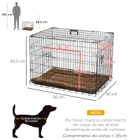 PawHut Gaiola para Cães com Almofada Incluída Gaiola para Animais de Estimação com Alça de Transporte e Grade de Arame 60x43x49,5cm Preto e Marrom(m-3)