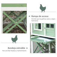 PawHut Gallinero de Madera Exterior Jaula para 2 Gallinas con Corral de Alambre Jardinera para Cultivo Nido Techo Asfáltico Bandeja Extraíble y Rampa 110x109x124 cm Verde(m-6)