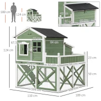 PawHut Gallinero de Madera Exterior Jaula para 2 Gallinas con Corral de Alambre Jardinera para Cultivo Nido Techo Asfáltico Bandeja Extraíble y Rampa 110x109x124 cm Verde(m-3)