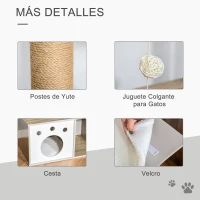 PawHut Árbol Rascador para Gatos Altura 74 cm Escalador con Plataformas Caseta de Madera Poste de Rascado Bolas y Caja de Almacenaje 60x37x74 cm Natural Blanco(m-4)
