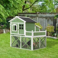 PawHut Gallinero de Madera Exterior Jaula para 2 Gallinas con Corral de Alambre Jardinera para Cultivo Nido Techo Asfáltico Bandeja Extraíble y Rampa 110x109x124 cm Verde(m-10)