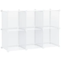 HOMCOM Dulap interior modular pentru pantofi, 6 cuburi din plastic PP, 94,5x32x162cm, transparent(m-1)