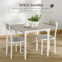 HOMCOM Set masa si 2 scaune pentru bucatarie  pliabile din lemn si otel, culoare Lemn natural, alb(m-6)
