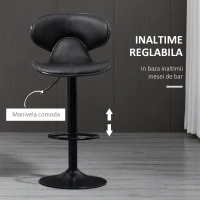 HOMCOM Set de 2 scaune de bar reglabile pe inaltime, PU, otel si spuma de cauciuc, 45,5x46x89,5-109,5cm, negru(m-5)