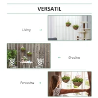 Outsunny Set din 2 plante artificiale, cu cuier si lant pentru agatare, Ф30 x 32 cm, frunze verzi, flori albe si rosii(m-5)