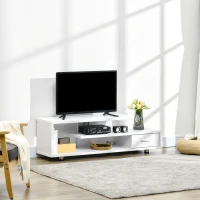 HOMCOM Dulap TV modern pentru TV pana la 65", Dulap TV deschis din PAL cu sertar, 135x35x41,7 cm, Alb(m-2)