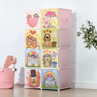 HOMCOM Mobilier pentru incaltaminte modular cu decor animalier, 8 cuburi din plastic PP si otel, 74x47x144cm, Roz(m-9)