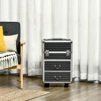 HOMCOM Valiza de make-up profesional din aluminiu si otel armat, cu incuietoare cu 2 chei si roti, negru 36x23x58cm(m-10)