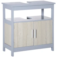 KLEANKIN Mobilier pentru lavoar pentru baie cu raft si dulap , 60x30x62cm, Gri, Lemn natural(m-1)