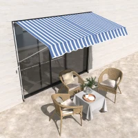 Outsunny 300 x 150cm Patio Adjustable Awning Floor- to-ceiling Retractable Shade,UV Protective - Blue and White(m-2)