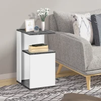 HOMCOM Noptiera cu raft deschis din PAL, noptiera moderna cu design neregulat, 35x29,5x60cm, gri si alb(m-10)
