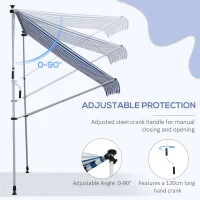 Outsunny 200 x 150cm Patio Adjustable Awning Floor- to-ceiling Retractable Shade,UV Protective - Blue and White(m-6)