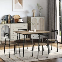 HOMCOM Set masa dreptunghiulara cu 4 scaune pentru sufragerie, bucatarie, living, maro si negru(m-2)