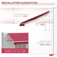 Outsunny 4 x 2.5m Manual Retractable Patio Awning UV resistant Sun Shade Outdoor Deck Window Door Canopy Shelter Aluminum Frame Wine Red(m-8)