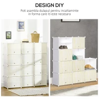 HOMCOM Dulap pantofi modular Economiseste spatiu pentru interior cu gauri de ventilatie, 12 cuburi din plastic PP si otel, 125x32x125cm, alb(m-6)