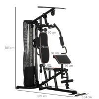 Statie de fitness HOMCOM cu greutati de otel de 4,5 kg, aparatul de gimnastica multifunctional pentru antrenament acasa, 170x104x205cm, negru(m-3)
