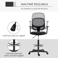 Vinsetto Scaun de birou reglabil pe inaltime cu cotiere, roti pivotante si scaun captusit cu cauciuc spuma, 60x56x110-132cm, negru(m-4)