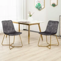 HOMCOM Set de 2 scaune de sufragerie si de lounge fara cotiere, scaune tapitate din catifea cu picioare aurii, gri(m-2)