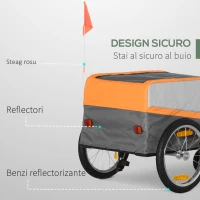 HOMCOM Remorca de bicicleta din otel cu roti, geanta de bagaje din tesatura Oxford 600D, 6 reflectoare si 1 steag, 130x64x60x60/97cm(m-5)