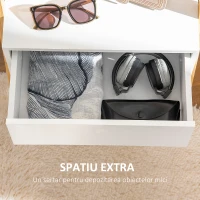 HOMCOM Oglinda de podea multifunctionala cu sertar pentru dormitor si coridor, din MDF si bambus, 45x30x160cm, culoare alb si lemn(m-5)