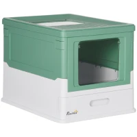 Pawhut Litiera Pisici – Verde, 2 Usi cu Tava Detasabila(m-1)