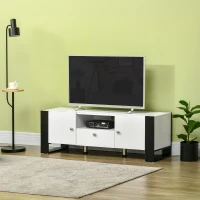 HOMCOM Dulap TV modern cu dulapuri, sertar si polita, dulap joasa din lemn pentru TV pana la 65", 140x43x48cm, alb-negru(m-10)