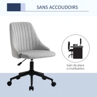 Vinsetto Chaise de bureau design contemporain pivotante 360° ergonomique dossier strié hauteur réglable revêtement velours 50 x 58 x 85 cm gris(m-5)