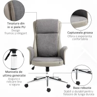Vinsetto Scaun de birou elegant din 2 tesaturi, scaun ergonomic reglabil pe inaltime cu roti pivotante, 65x72x108-118cm, gri(m-7)