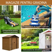 Outsunny Magazie de Grădină cu Uși Glisante, Magazie pentru Scule cu Structură din Oțel, 152x236x209cm, Lemn Natural(m-6)