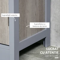 kleankin Dulap de baie cu 3 rafturi, coloana de baie pentru economisirea spatiului, din lemn MDF 40x30x160, gri si lemn natural(m-5)