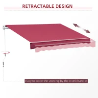 Outsunny 4 x 2.5m Manual Retractable Patio Awning UV resistant Sun Shade Outdoor Deck Window Door Canopy Shelter Aluminum Frame Wine Red(m-7)