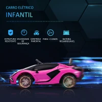 HOMCOM Carro Elétrico Lamborghini SIAN 12V para Crianças de 3-8 anos com Controle Remoto Abertura da Porta Música MP3 USB e Faróis 108x62x40cm Rosa(m-4)