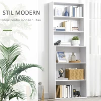 HOMCOM Biblioteca rafturi din lemn cu 6 rafturi, dulap cu rafturi reglabile pentru living si dormitor, 76,2x34,5x209cm, alb(m-4)
