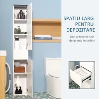 Kleankin Dulap de baie cu polita reglabila, 2 rafturi inchise si un sertar din PAL si MDF, 30x28x180cm, alb(m-4)