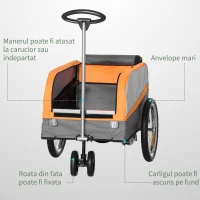 HOMCOM Remorca de bicicleta din otel cu roti, geanta de bagaje din tesatura Oxford 600D, 6 reflectoare si 1 steag, 130x64x60x60/97cm(m-6)