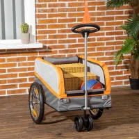 HOMCOM Remorca de bicicleta din otel cu roti, geanta de bagaje din tesatura Oxford 600D, 6 reflectoare si 1 steag, 130x64x60x60/97cm(m-10)