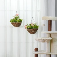 Outsunny Set din 2 plante artificiale, cu cuier si lant pentru agatare, Ф30 x 32 cm, frunze verzi, flori albe si rosii(m-2)
