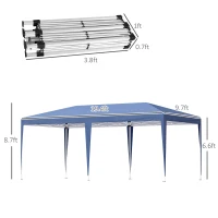 Outsunny Pop Up Gazebo, Double Roof Foldable Canopy Tent, Height Adjustable Wedding Awning Canopy w/ Carrying Bag, 6 m x 3 m x 2.65 m, Blue(m-3)