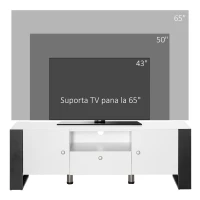 HOMCOM Dulap TV modern cu dulapuri, sertar si polita, dulap joasa din lemn pentru TV pana la 65", 140x43x48cm, alb-negru(m-5)