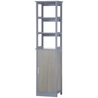 kleankin Dulap de baie cu 3 rafturi, coloana de baie pentru economisirea spatiului, din lemn MDF 40x30x160, gri si lemn natural(m-11)