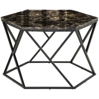 HOMCOM Masuta de cafea moderna cu blat din imitatie de marmura si structura din MDF si otel, 81x70x51,2 cm, negru(m-1)