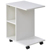 HOMCOM Masa Living cu 2 rafturi deschise si 4 roti pivotante, MDF, 45x35x58cm, alb(m-11)