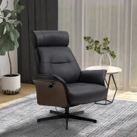 HOMCOM Fotoliu rabatabil cu tetiera reglabila si scaun captusit din cauciuc spuma, structura din otel si lemn, 84x83x103cm, negru si nuc(m-10)