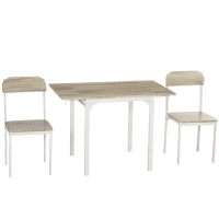 HOMCOM Set masa si 2 scaune pentru bucatarie  pliabile din lemn si otel, culoare Lemn natural, alb(m-1)