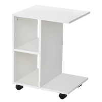 HOMCOM Masa Living cu 2 rafturi deschise si 4 roti pivotante, MDF, 45x35x58cm, alb(m-1)