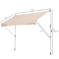 Outsunny Balcony 3 x 1.5m Manual Adjustable Awning DIY Patio Clamp Awning Canopy  Retractable Shade Shelter - Beige(m-3)