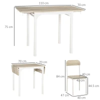HOMCOM Set masa si 2 scaune pentru bucatarie  pliabile din lemn si otel, culoare Lemn natural, alb(m-3)