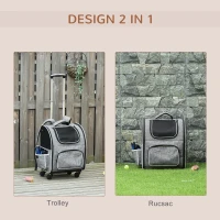 PawHut Transport pentru caini cu roti, usa cu fermoare si fereastra plasa, geanta pentru carucior cu design 2 in 1, tesatura Oxford si poliester, 43x33x51,5 cm(m-7)