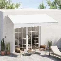 Outsunny 11'L x 8'W Manual Retractable Patio Awning Deck Sunshade Shelter Outdoor Window/Door Canopy Aluminum(m-2)